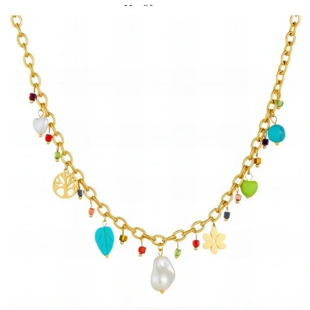 18k Gold Plated Bohemian colorful Pendant Necklace - Picture 2 of 3